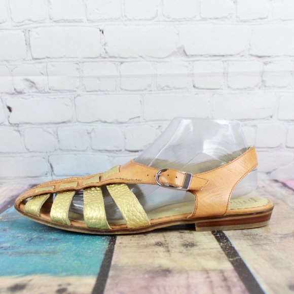 Latigo Shoes - Latigo Jeepers Brown Gold Leather Ankle Strap Flat Sandals Size 9.5 M